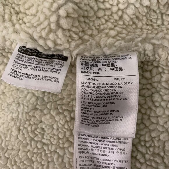 LEVIS Jean Jacket Blue Sherpa Lined Denim Snap Trucker 90s Stonewash Mens S - Picture 9 of 10